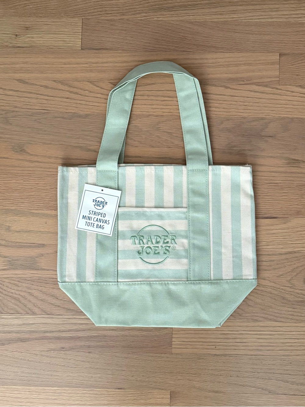NWT Trader Joe's Mini Tote - Summer Pastel Striped - Green/Mint & Cream